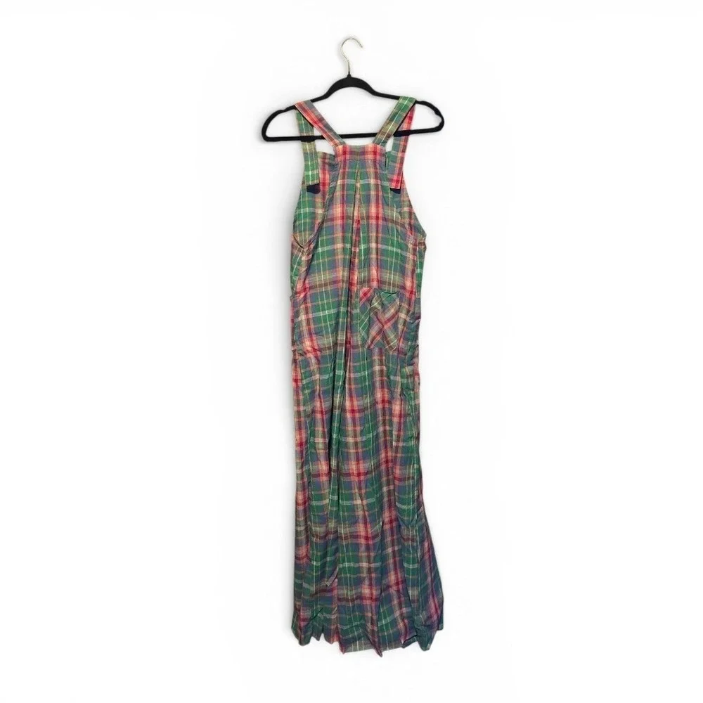 BIBI Womens Green Pink Plaid Cotton Wide Leg Overalls Jumpsuit IB1130J-26 New